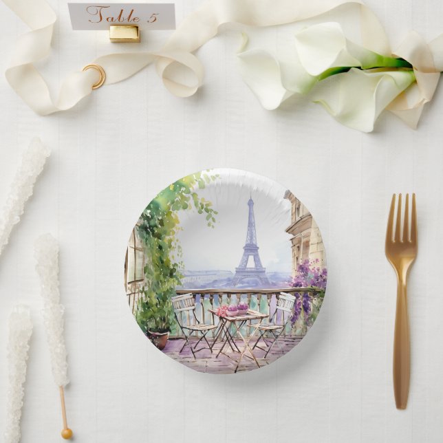 Watercolor Eifel Tower Paris Pappteller (Hochzeit)
