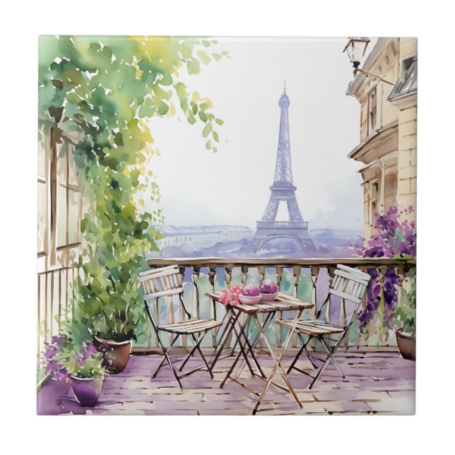 Watercolor Eiffel Tower Paris Fliese (Vorderseite)