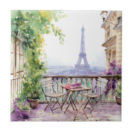 Watercolor Eiffel Tower Paris French Cafe Fliese