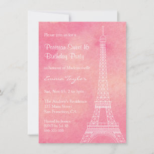 Watercolor-Eiffel-Turm-Pariser Geburtstags-Party Einladung