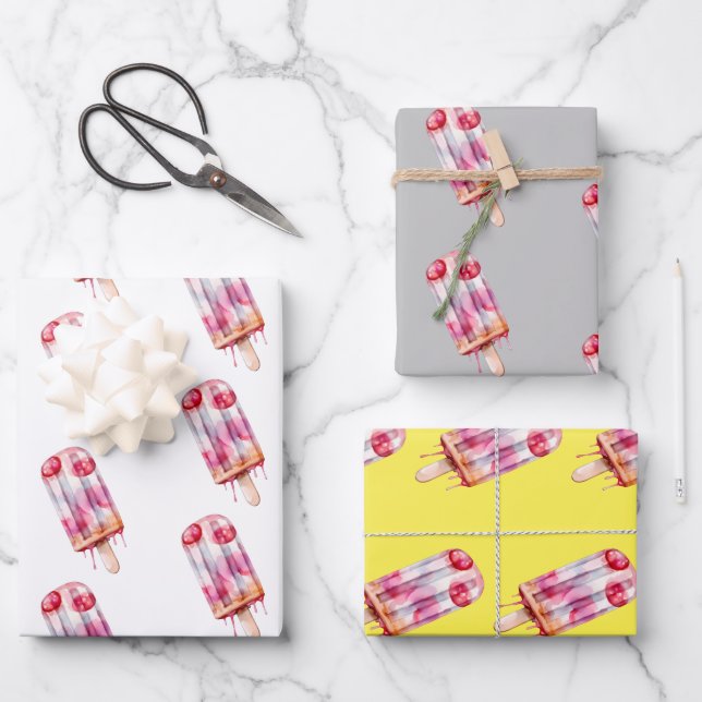 Watercolor-Eisverpackungspapier Geschenkpapier Set (Vorderseite)