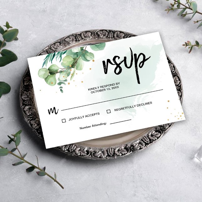 Watercolor Elegant Eycalyptus Green Wedding RSVP Karte (Watercolor Elegant Eycalyptus Green Wedding RSVP Card, Floral Wedding RSVP Card)