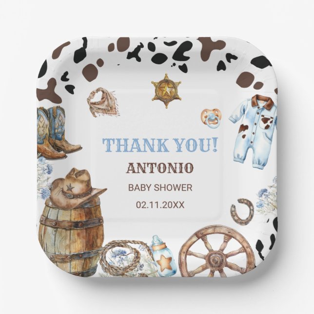 Watercolor elegant Little Cowboy RodePaper Napkin Pappteller (Vorderseite)