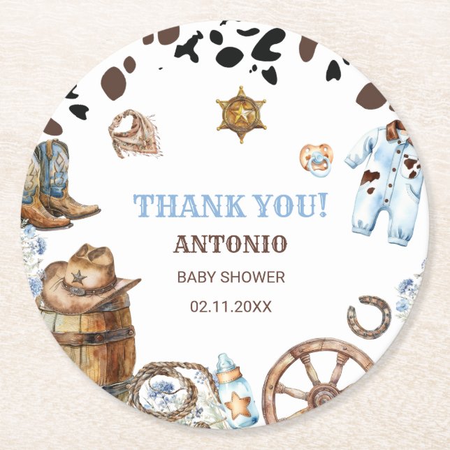 Watercolor elegant Little Cowboy RodePaper Napkin Runder Pappuntersetzer (Vorderseite)
