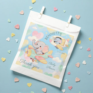 Watercolor Elephant Airplane Baby Shower Favor Bag Geschenktütchen