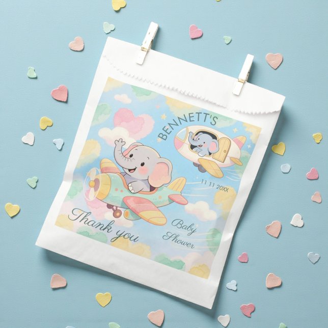 Watercolor Elephant Airplane Baby Shower Favor Bag Geschenktütchen (Von Creator hochgeladen)