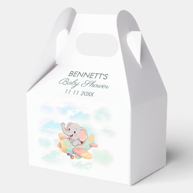 Watercolor Elephant Airplane Baby Shower Favor Box Geschenkschachtel (Vorderseite)