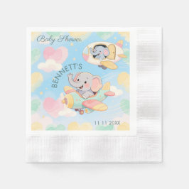 Watercolor Elephant Airplane Baby Shower Napkin Serviette