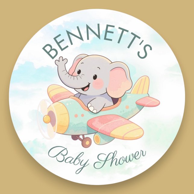 Watercolor Elephant Airplane Baby Shower Sticker (Von Creator hochgeladen)