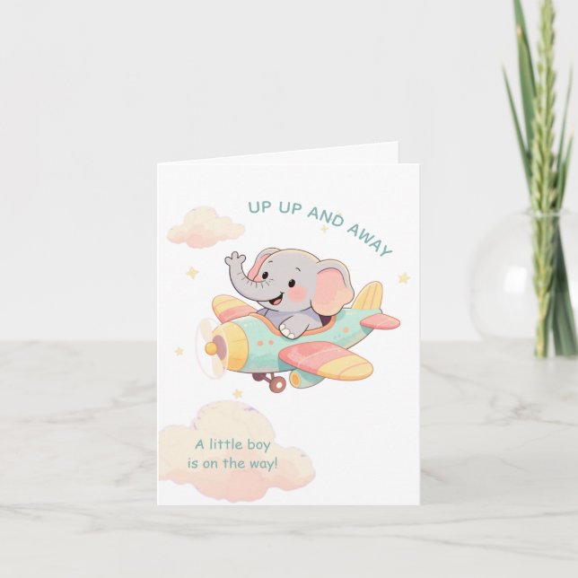 Watercolor Elephant Airplane Boy Invitation Einladung (Vorderseite)