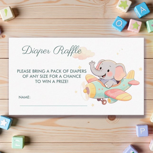 Watercolor Elephant Airplane Diaper Raffle Card Begleitkarte (Von Creator hochgeladen)