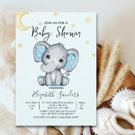 Watercolor Elephant Baby Shower Boy, Blue and Gray Einladung