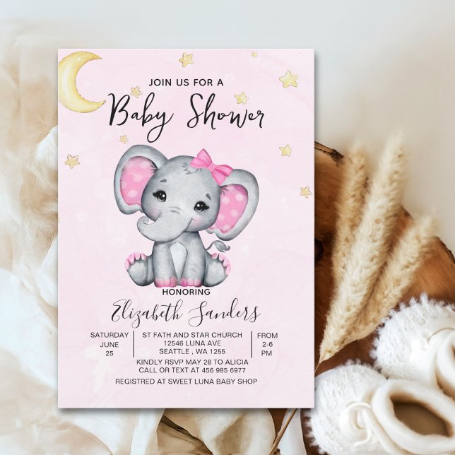 Watercolor Elephant Baby Shower Girl Pink Einladung (Von Creator hochgeladen)
