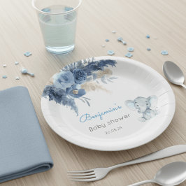 Watercolor Elephant Baby Shower Plates for Boys Pappteller