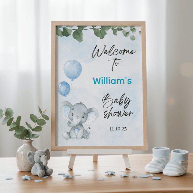 Watercolor Elephant Blue Baby Shower Welcome Sign Sockelschild (Von Creator hochgeladen)