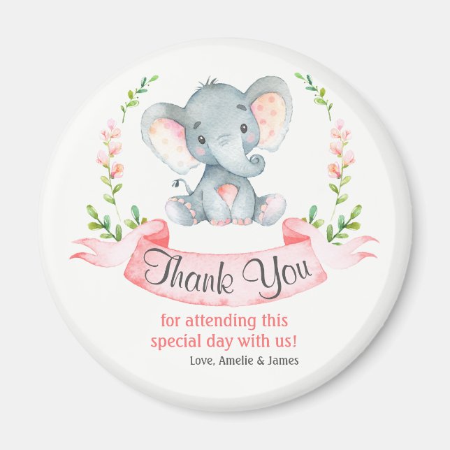Watercolor Elephant Girl Danke Magnet (Vorne)