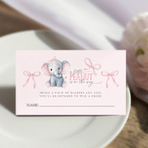 Watercolor Elephant Pink Bow Diaper Raffle Card