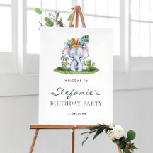 Watercolor Elephant Safari Birthday Party Welcome