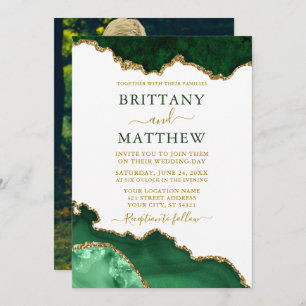 Watercolor Emerald Green Marble Gold Foto Hochzeit Einladung