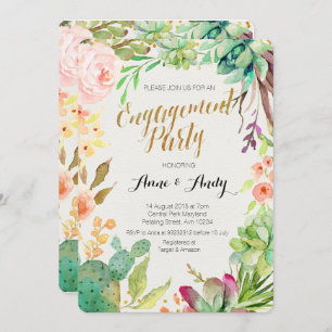 Watercolor Engagement Party lädt Boho Sukkulturen Einladung