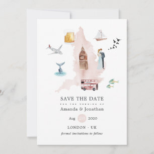 Watercolor England Vereinigtes Königreich Wedding Save The Date