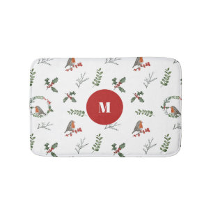 Watercolor Englisch Robin Christmas Holiday Badematte
