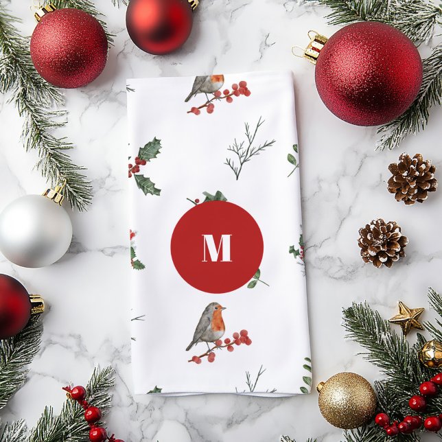 Watercolor Englisch Robin Christmas Holiday Geschirrtuch (Von Creator hochgeladen)