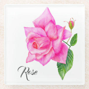 Watercolor, Englisch Rose Blume Glasuntersetzer