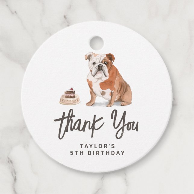 Watercolor English Bulldog Birthday Danke Geschenkanhänger (Vorderseite)