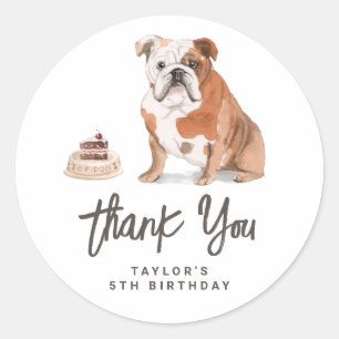 Watercolor English Bulldog Birthday Danke Runder Aufkleber