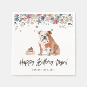 Watercolor English Bulldog Birthday Danke Serviette