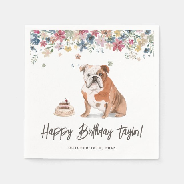 Watercolor English Bulldog Birthday Danke Serviette (Vorderseite)