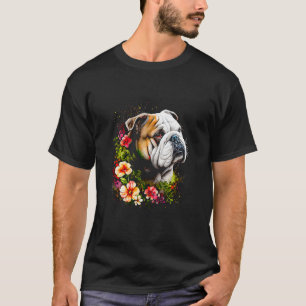 Watercolor English Bulldog mit Blume 68 T-Shirt