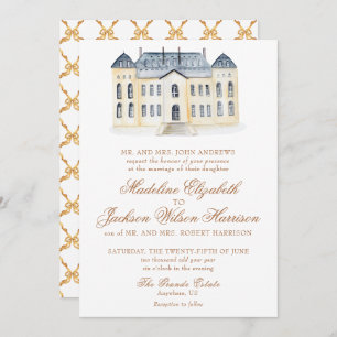 Watercolor English Manor Anwesen Wedding Einladung