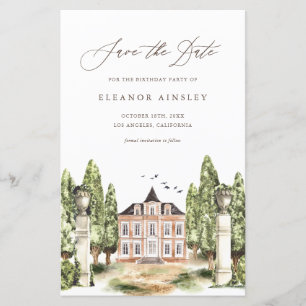 Watercolor English Manor Birthday Save the Date