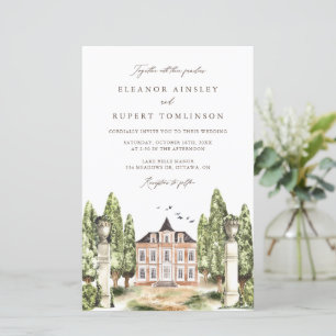Watercolor English Manor House Wedding Einladung