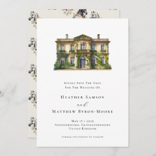 Watercolor English Manor Reitsport Wedding Save The Date