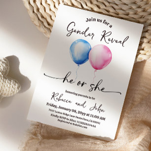 Watercolor Er oder Sie Ballon Geschlecht Enthüllun Einladung