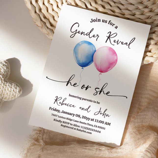 Watercolor Er oder Sie Ballon Geschlecht Enthüllun Einladung (Von Creator hochgeladen)