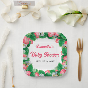 Watercolor-Erdbeere Berry Sweet Baby Shower Pappteller