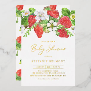 Watercolor-Erdbeeren-Sommer-Baby-Party Folieneinladung