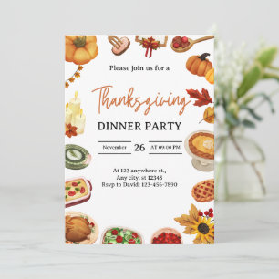 Watercolor-Erntedankfest-Dinnerparty Einladung