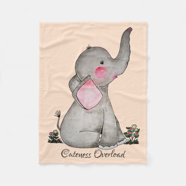 Watercolor-erröten niedlicher Baby-Elefant mit u. Fleecedecke (Vorderseite)