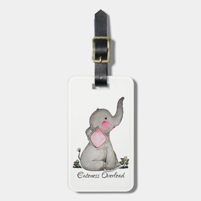 Watercolor-erröten niedlicher Baby-Elefant mit u. Gepäckanhänger (Vorderseite vertikal)