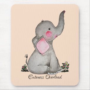 Watercolor-erröten niedlicher Baby-Elefant mit u. Mousepad