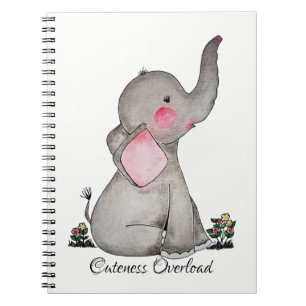 Watercolor-erröten niedlicher Baby-Elefant mit u. Notizblock