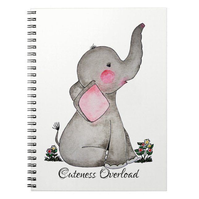 Watercolor-erröten niedlicher Baby-Elefant mit u. Notizblock (Vorderseite)