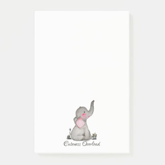 Watercolor-erröten niedlicher Baby-Elefant mit u. Post-it Klebezettel