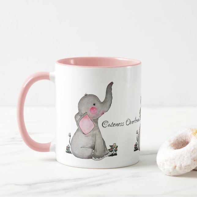 Watercolor-erröten niedlicher Baby-Elefant mit u. Tasse (Mit Donut)