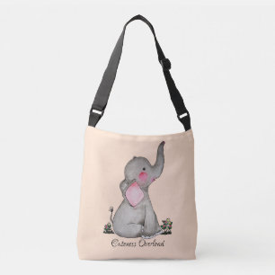 Watercolor-erröten niedlicher Baby-Elefant mit u. Tragetaschen Mit Langen Trägern